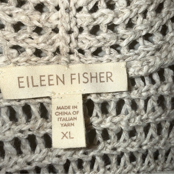 Eileen Fisher Loose Knit Open Front Cardigan Sweater-Tan-Cotton Linen-XL - Picture 5 of 8